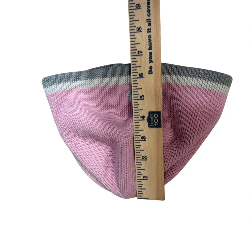 The North Face Beanie Girls One Size Pink Grey Stripe Knit Skull Cap Hat